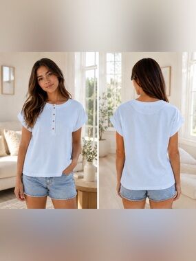 Dokotoo Waffle Light Blue Short Sleeve Henley Top- 2XL -NWT